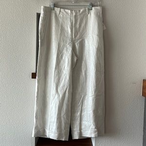 Metallic white 100% linen cropped wide-leg pants, Ralph Lauren